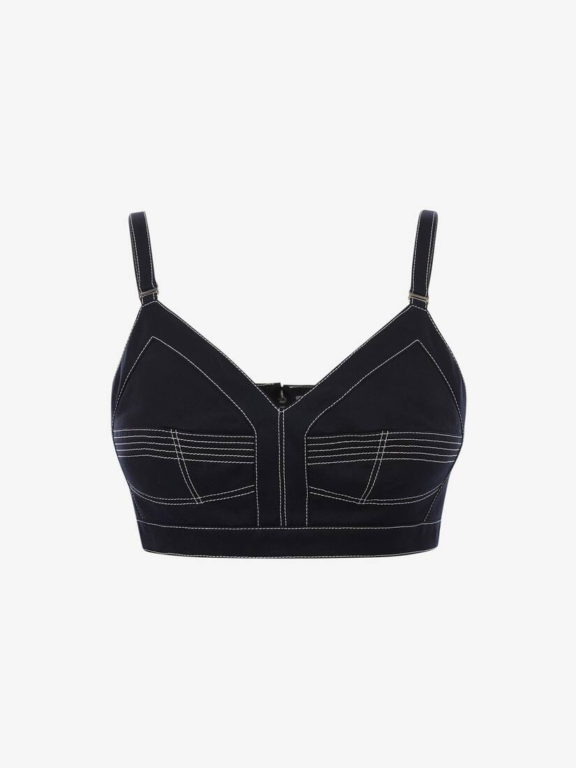 Tops Alexander McQueen Cotton Gabardine Bra Mujer - Azul Marino - Mexico 501-SHIETJ